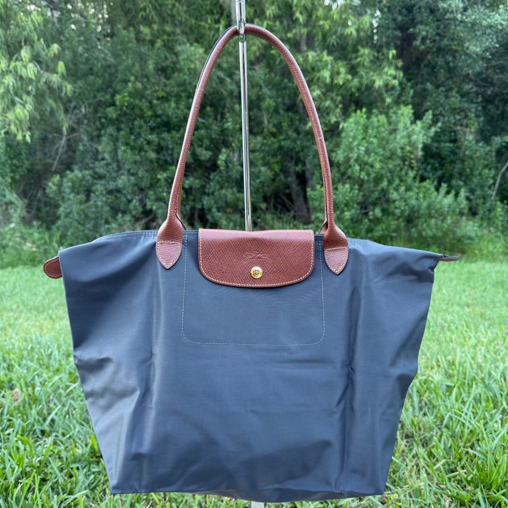 Longchamp Le Pliage Nylon Shoulder Tote Bag Womens M Black Blue
